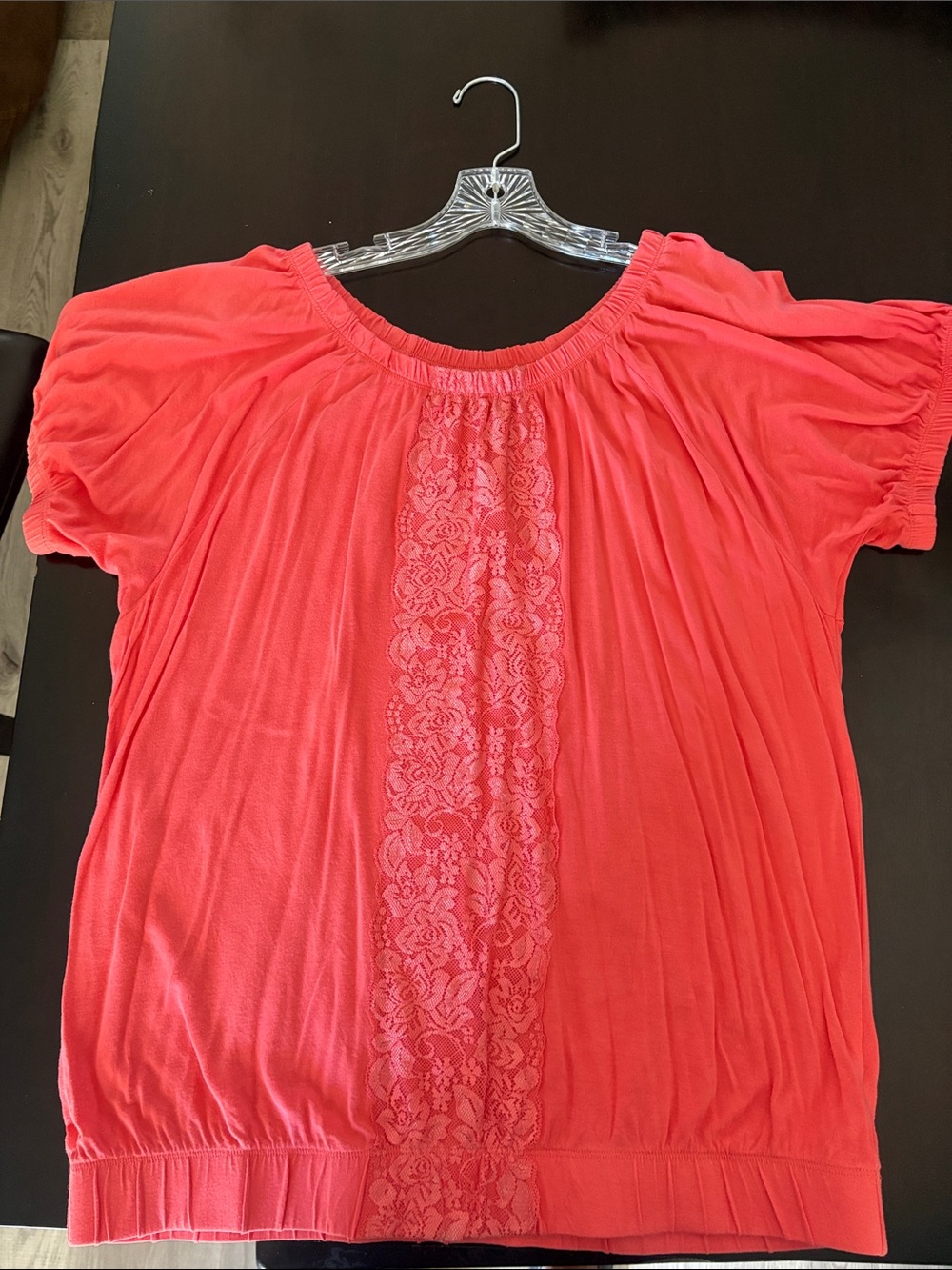 Lane Bryant Coral Lace-Panel Peasant Top
